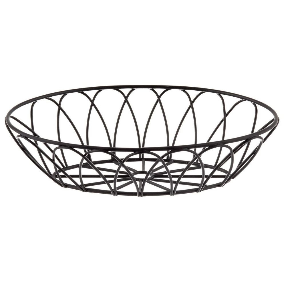 Tablecraft Petal Collection Black Powder Coated Metal Oval Serving Basket, 9 x 6 x 2.5 inch