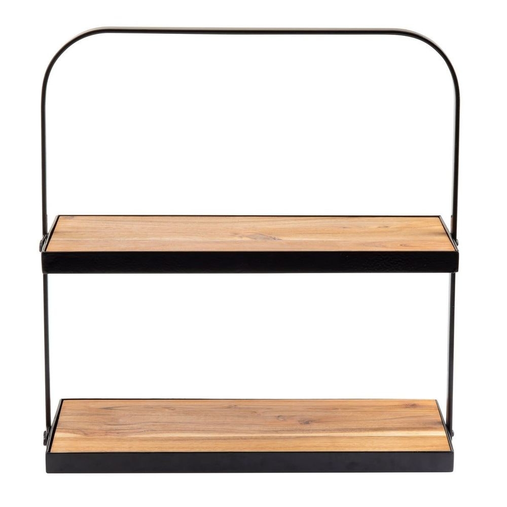 Tablecraft Acacia and Black Powder Coated Metal Collapsible Rectangular Two-Tiered Display Stand, 17.3 x 8 x 18 inch