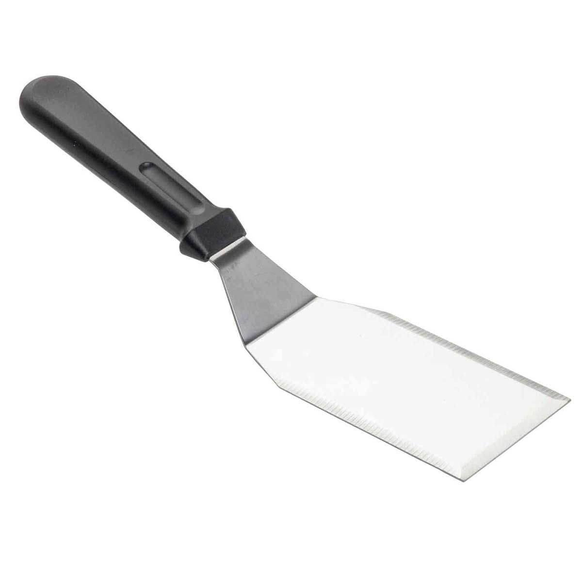 Tablecraft Stainless Steel Turner with 5 inch White Square Polypropylene Handle, 11.5 x 2.75 x 3 inch