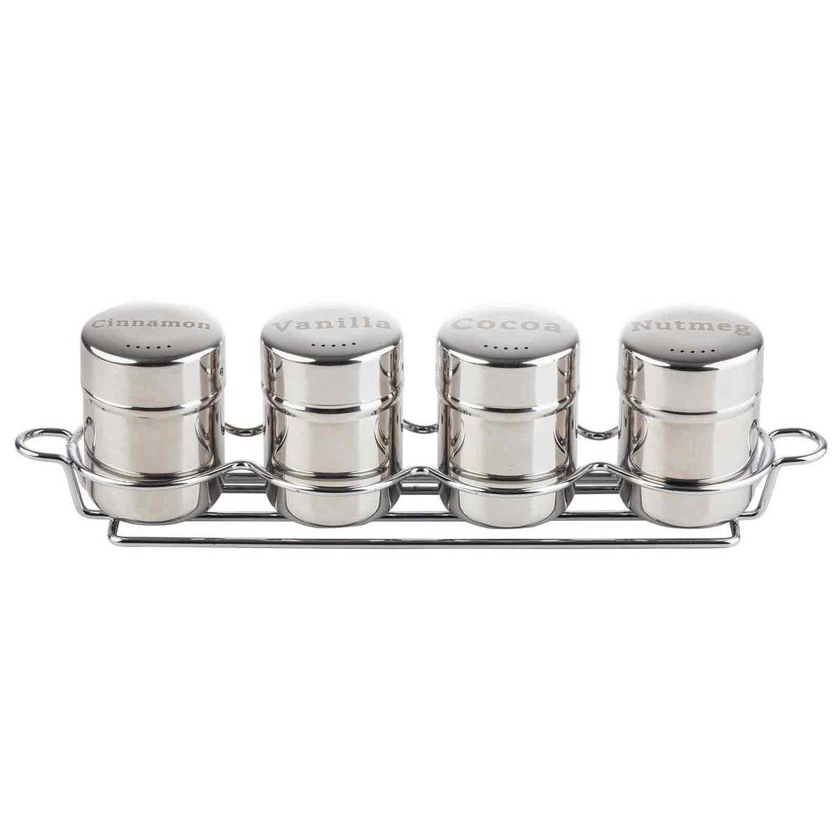 Tablecraft Stainless Steel 4 Piece Coffee Shaker Set With Rack, 6 Ounce Capacity