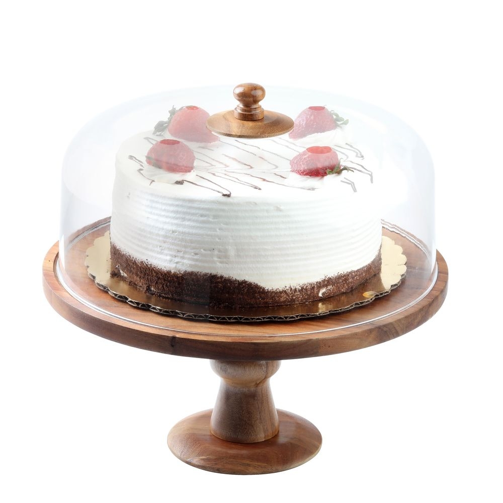 Tablecraft Acacia Collection Acrylic Clear Round Cake Dome With Acacia Wood Knob, 11.875 X 11.875 X 50.75 Inch