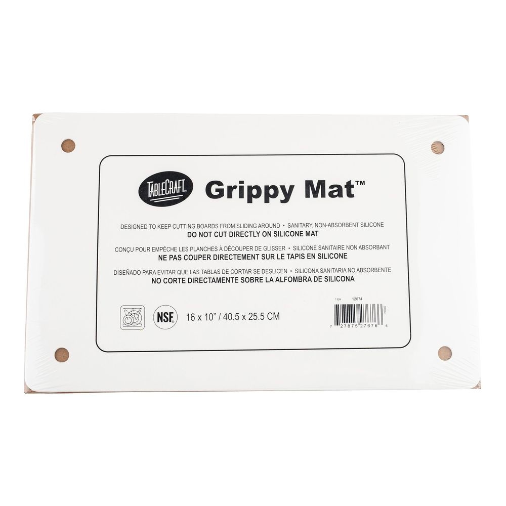 Tablecraft Grippy Mat Silicone Imprinted Small White Rectangular Anti-Slip Cutting Board Mat, 16 x 10 x .075 inch -- 20 per case