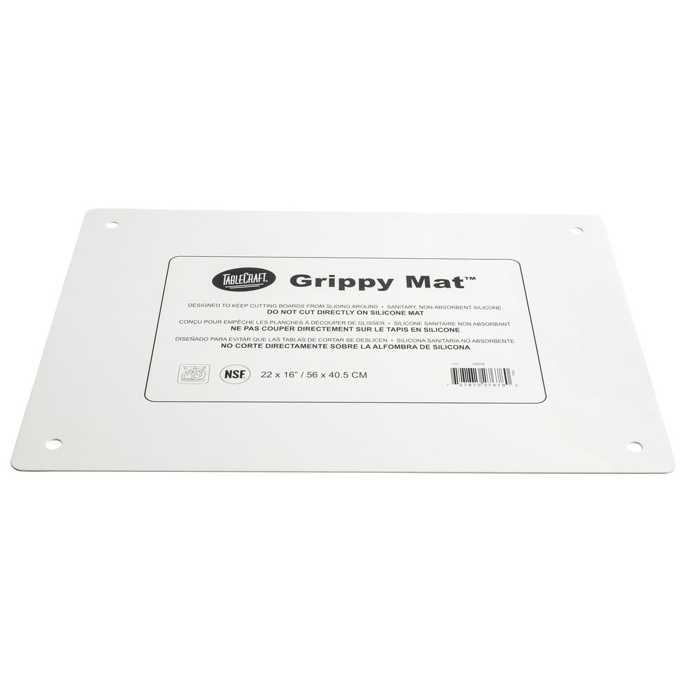 Tablecraft Grippy Mat Silicone Imprinted Large White Rectangular Anti-Slip Cutting Board Mat, 22 x 16 x .075 inch -- 20 per case