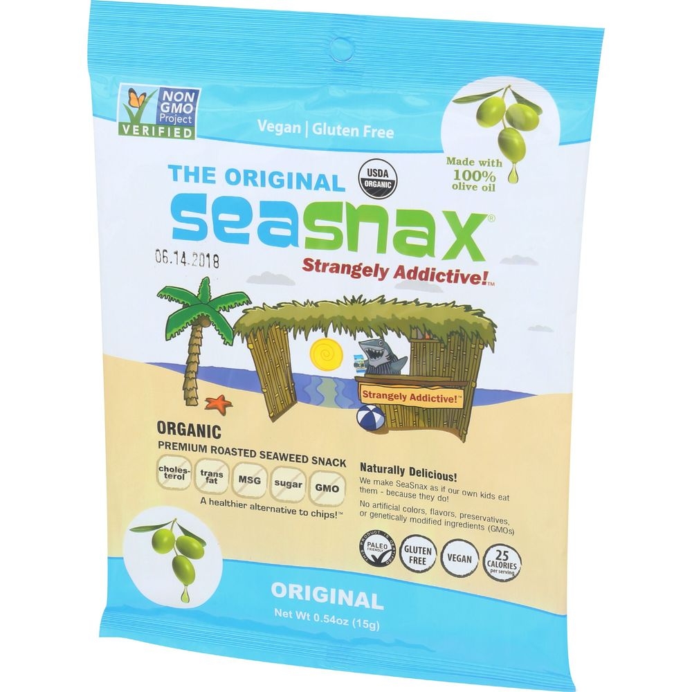 Seasnax Organic Premium Roasted Seaweed Snack, 0.54 Ounce -- 16 per case