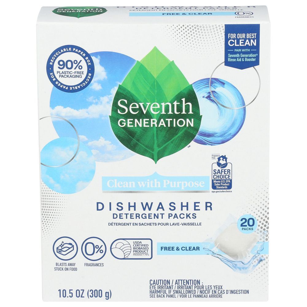 Seventh Generation Free And Clear Dishwasher Detergent Packs, 20 Count -- 6 Per Case