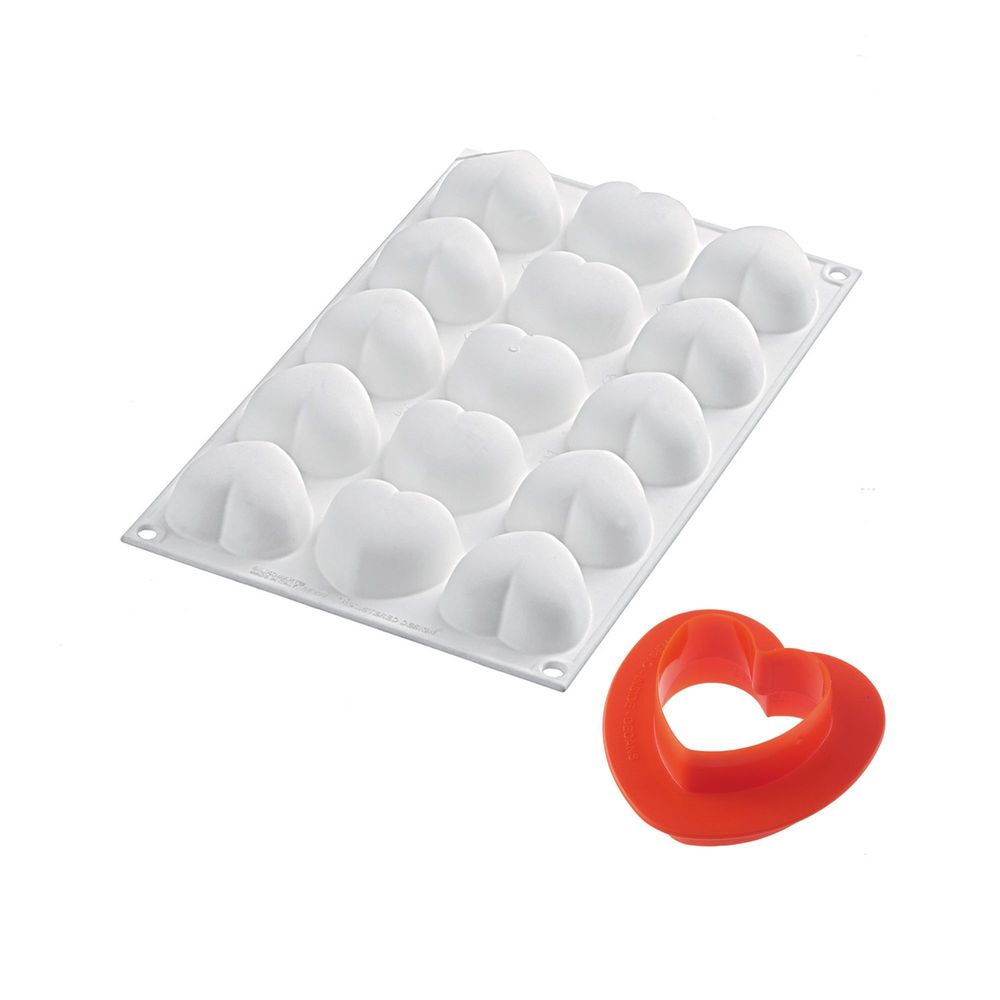 Silikomart CurveFlex Silicone 15 Cavities Cupido 30 Mold with Cutter, 1.7 inch Length 1.7 inch Width x 0.9 inch Height Cavity