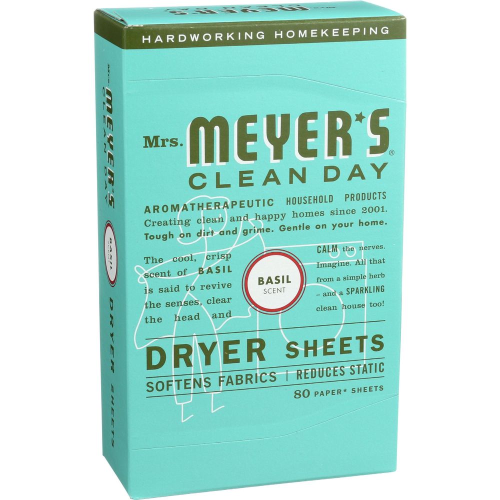 Mrs Meyers Basil Scent Dryer Sheets, 80 count -- 6 per case