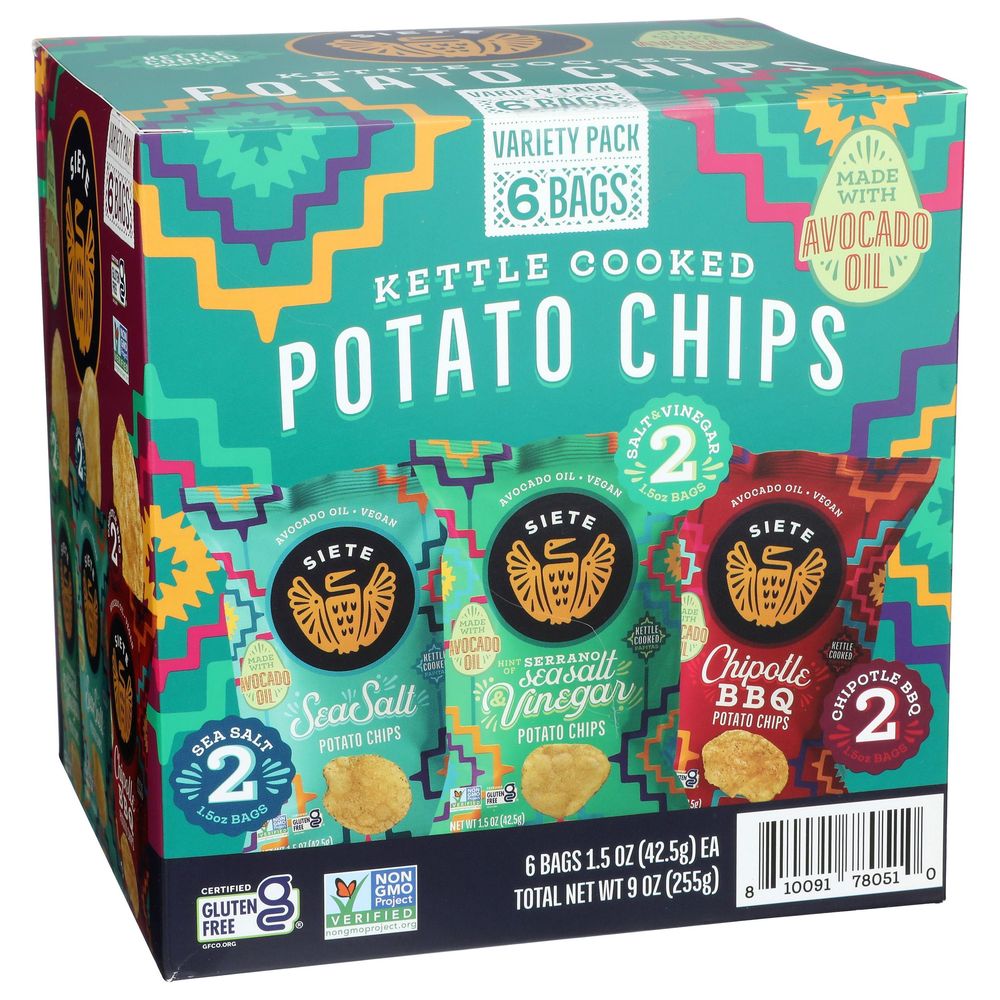 Siete Kettle Cooked 1.5 Ounce Potato Chips - Variety Pack, 9 Ounce -- 3 per case