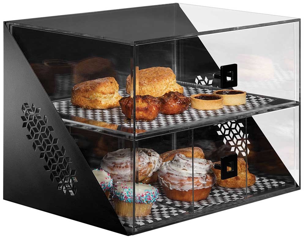 Rosseto Mosaic Wide Two Drawer Black Matte Bakery Case, 17.63 x 12.75 x 12.5 inch