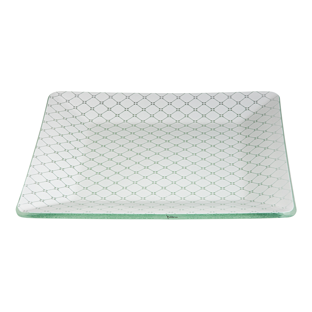 Rosseto Kalderon Zenit White 14 inch Square Handmade Glass Platter, 13.8 x 13.8 x 1.2 inch