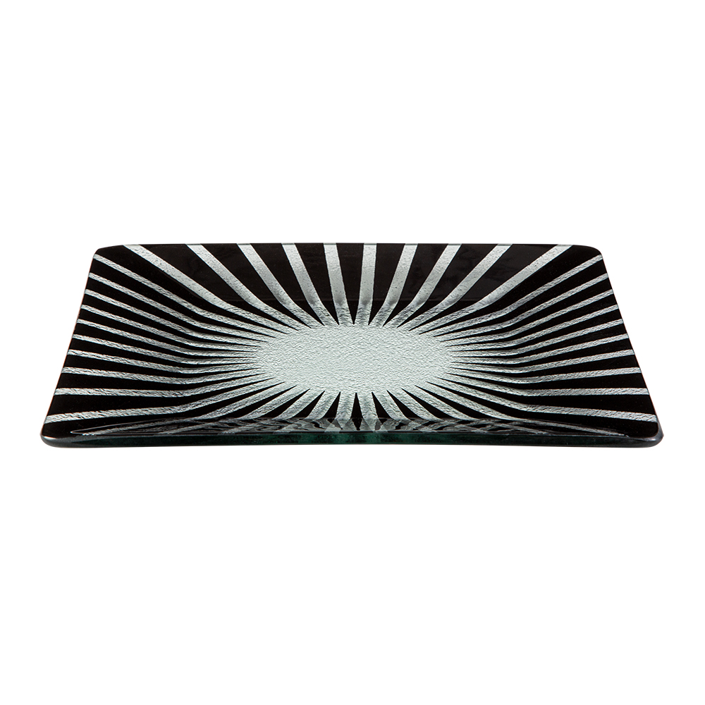 Rosseto Kalderon Stelo Black 14 inch Square Handmade Glass Platter, 13.8 x 13.8 x 1.2 inch