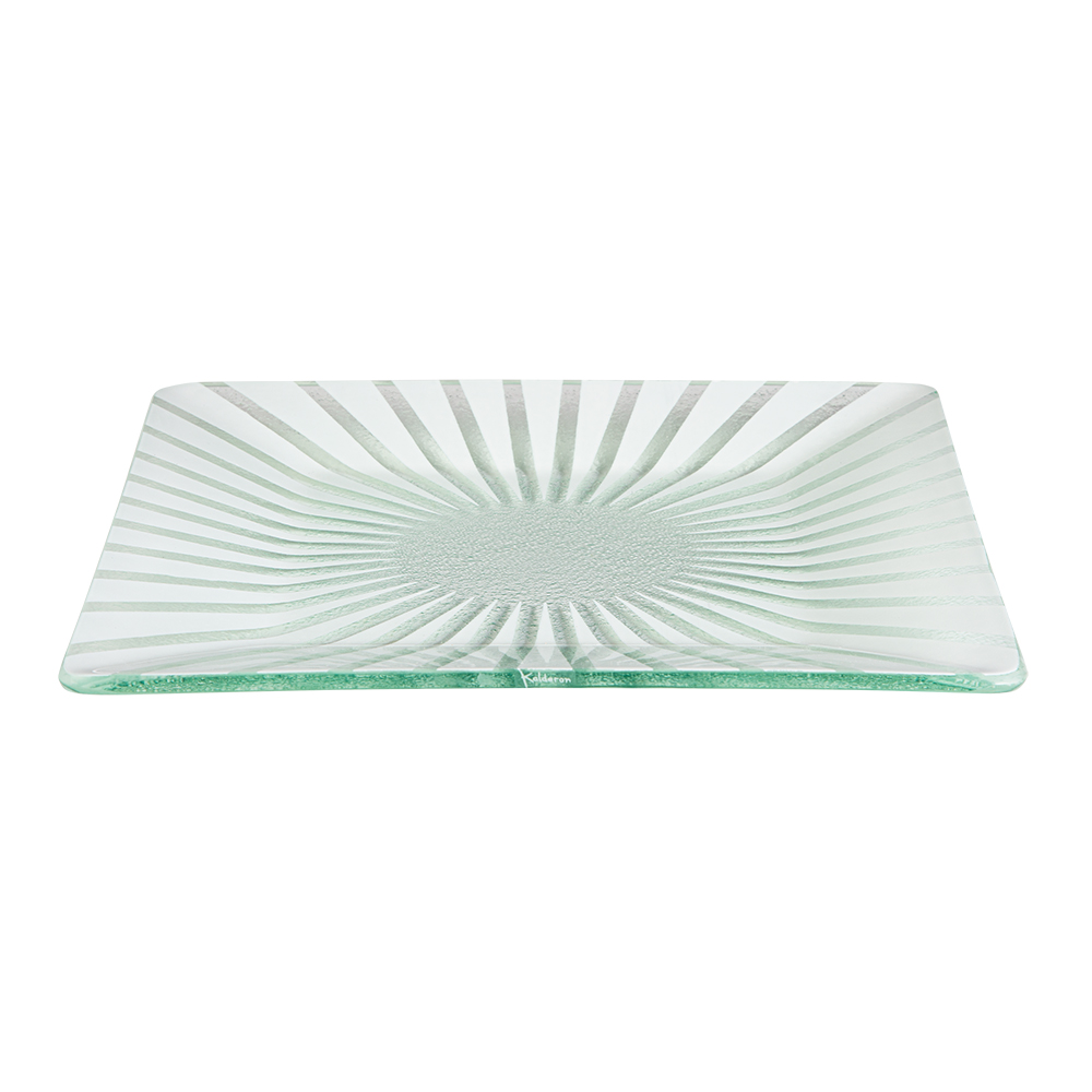 Rosseto Kalderon Stelo White 14 inch Square Handmade Glass Platter, 13.8 x 13.8 x 1.2 inch