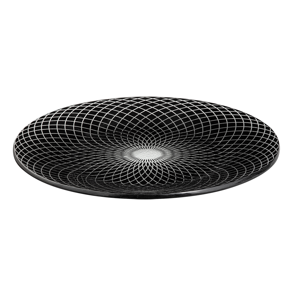 Rosseto Kalderon Spiro Black 15.6 inch Round Handmade Glass Platter, 15.6 x 15.6 x 1.2 inch