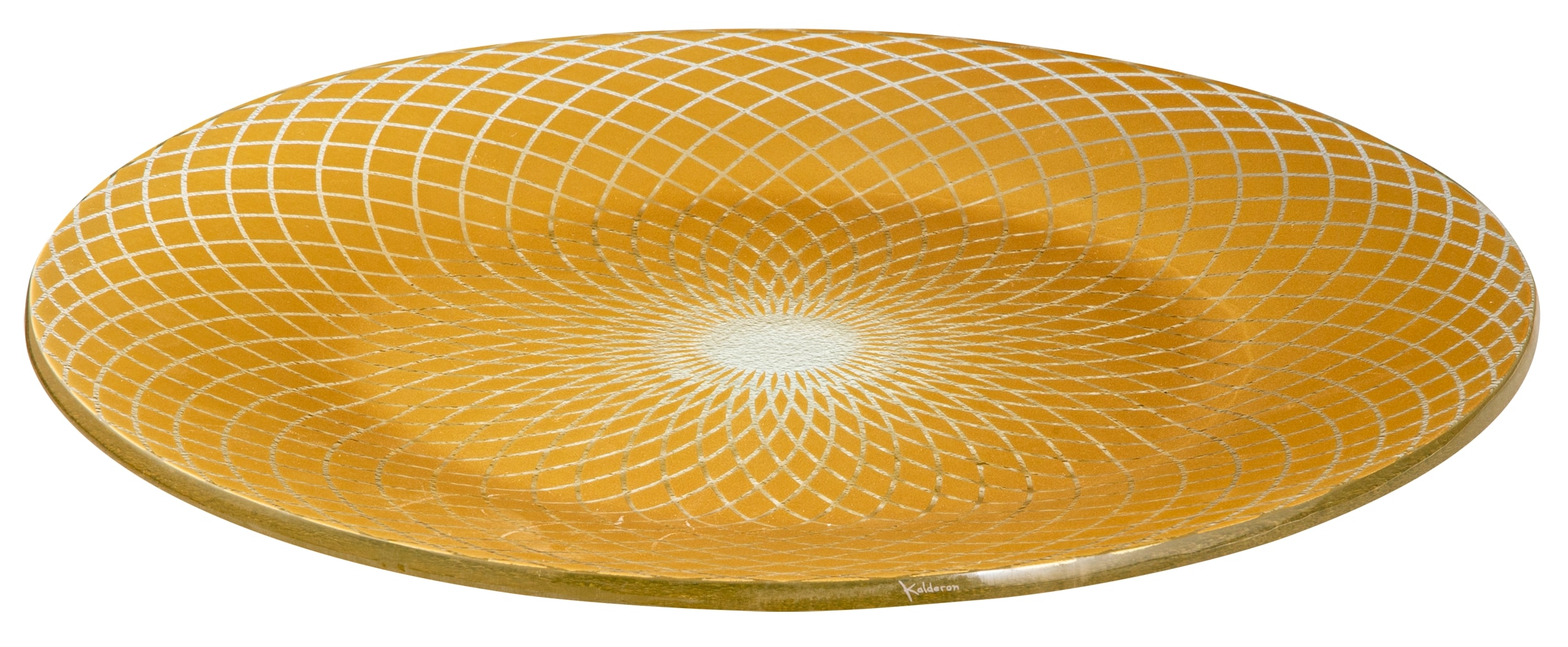 Rosseto Kalderon Spiro Gold 15.6 inch Round Handmade Glass Platter, 15.6 x 15.6 x 1.2 inch
