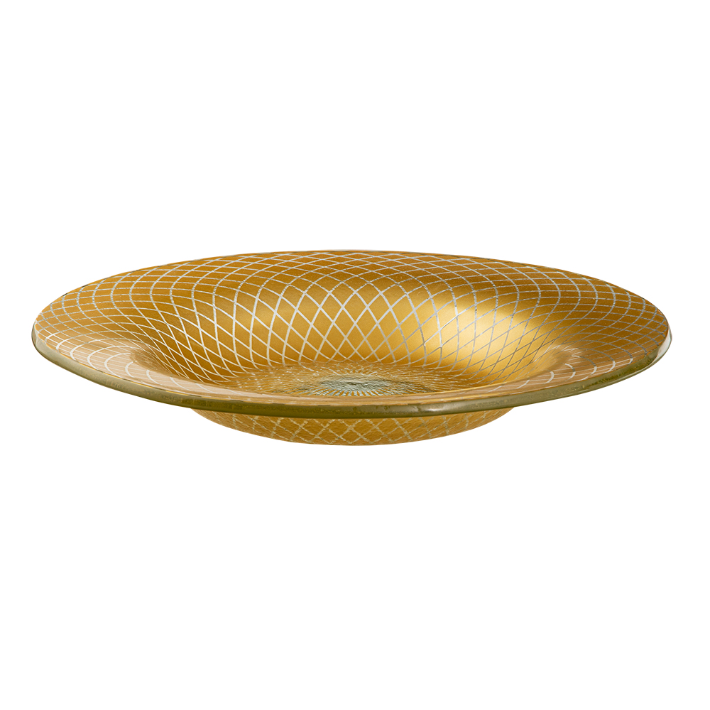 Rosseto Kalderon Spiro Gold 15.4 inch Round Wide Rim Handmade Glass Bowl, 15.4 x 15.4 x 2.2 inch