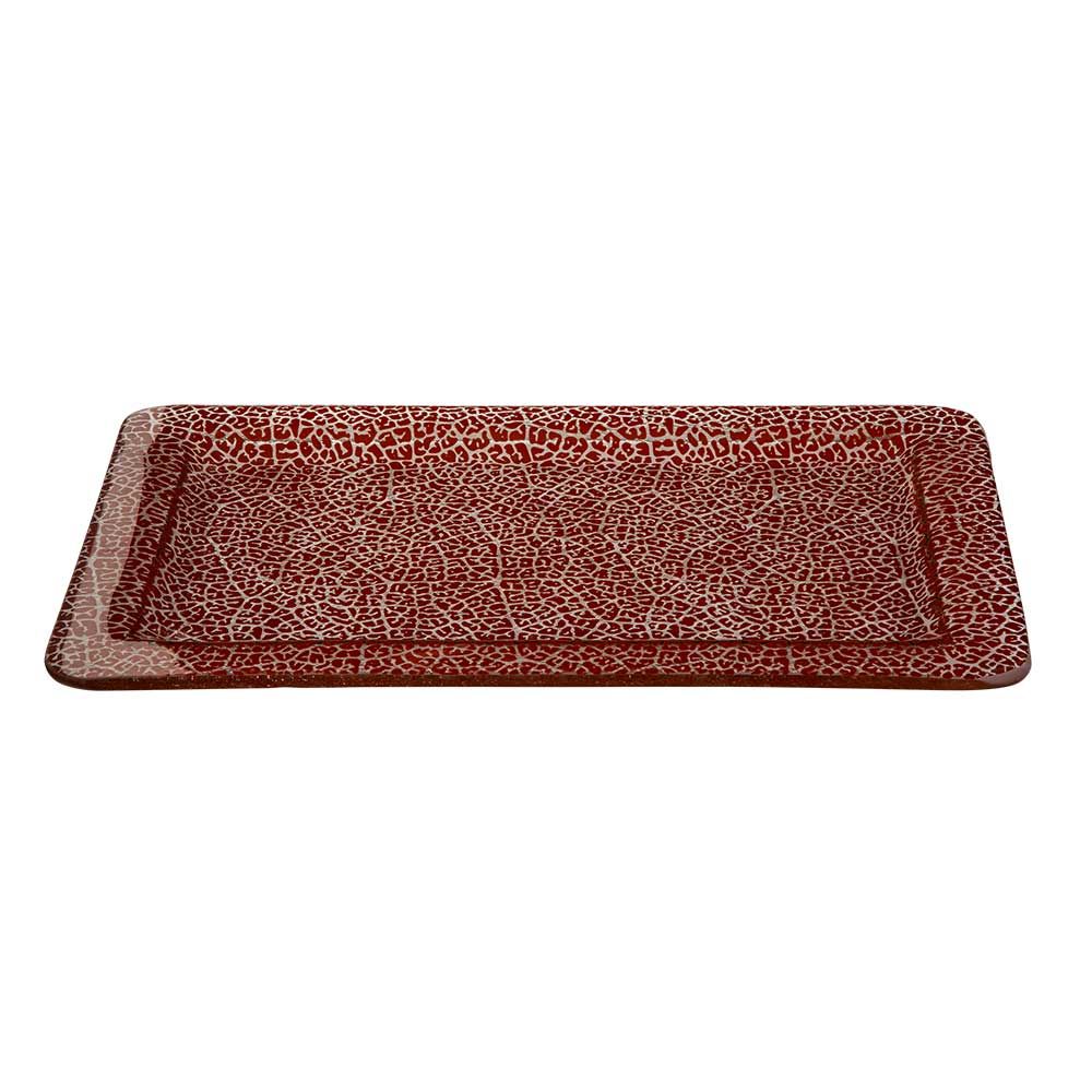 Rosseto Kalderon Foglia Cognac 16 Inch Rectangle Handmade Glass Rimmed Platter, 15.7 X 9.8 X 0.8 Inch