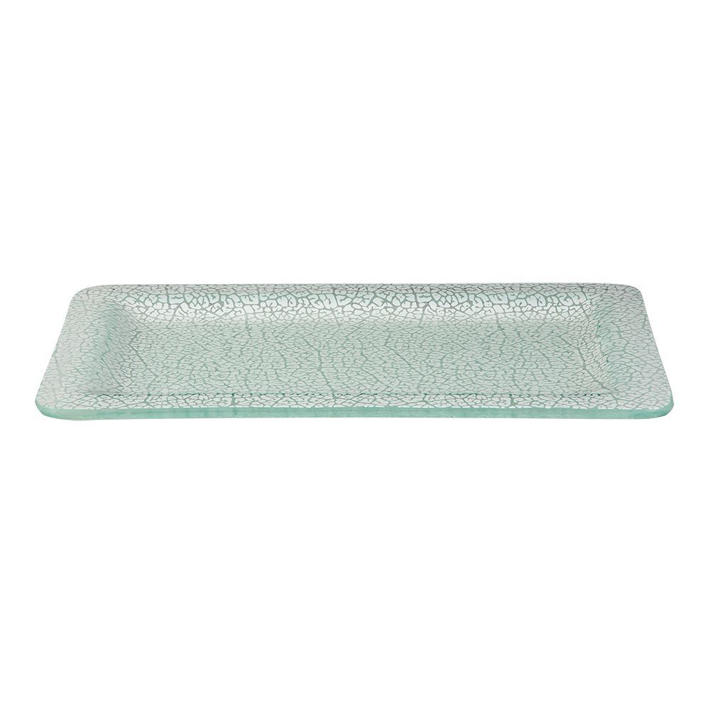 Rosseto Kalderon Foglia White 16 Inch Rectangle Handmade Glass Rimmed Platter, 15.7 X 9.8 X 0.8 Inch