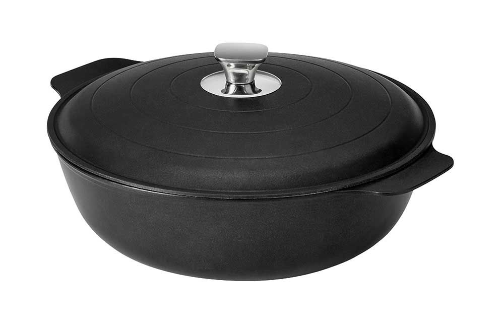 Rosseto Cooklite Black Cast Aluminum Coated Casserole With Lid, 7 Quart Capacity