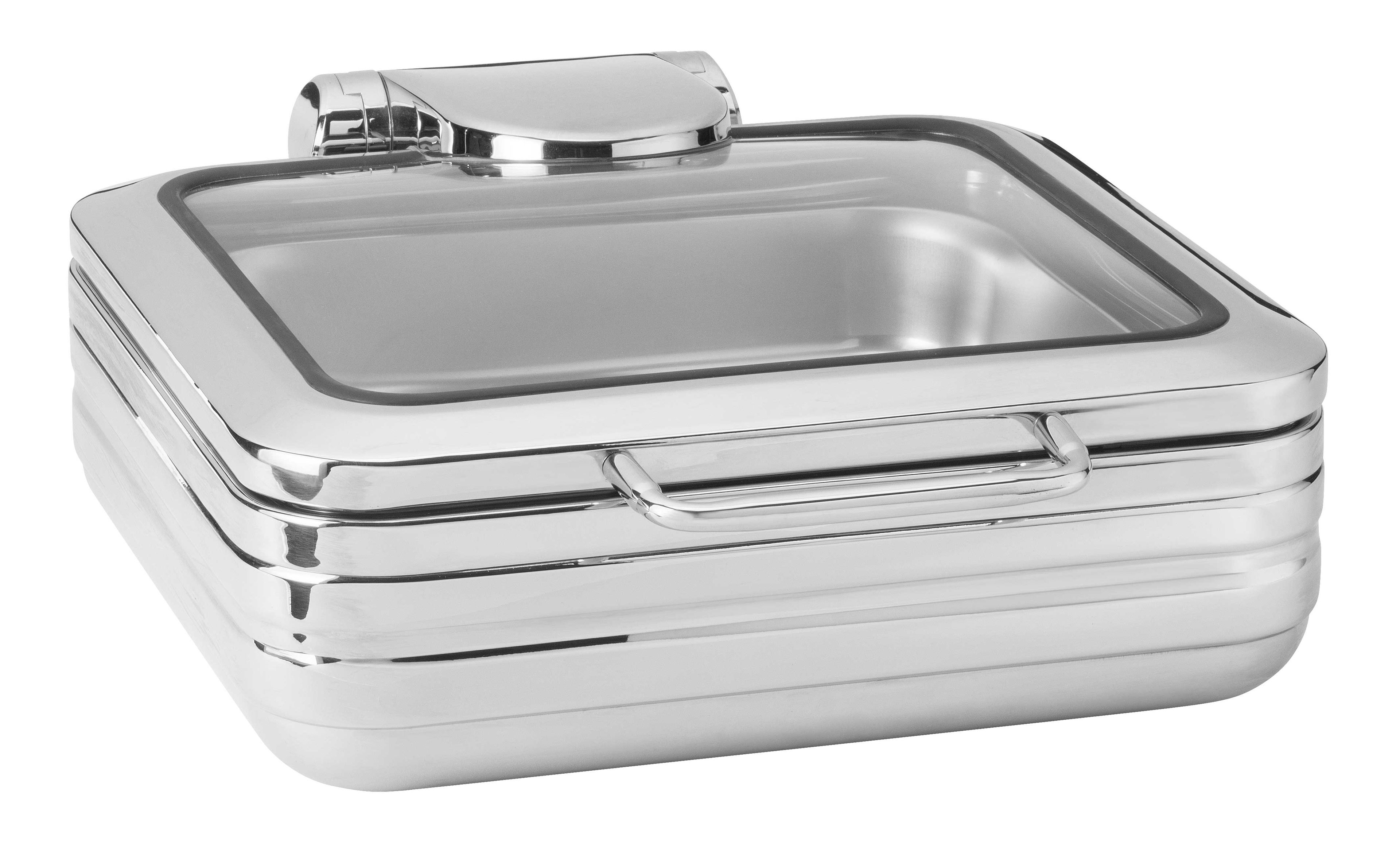 Rosseto Deluxe Stainless Steel Square Chafing Dish With Glass Lid, 6.34 Quart