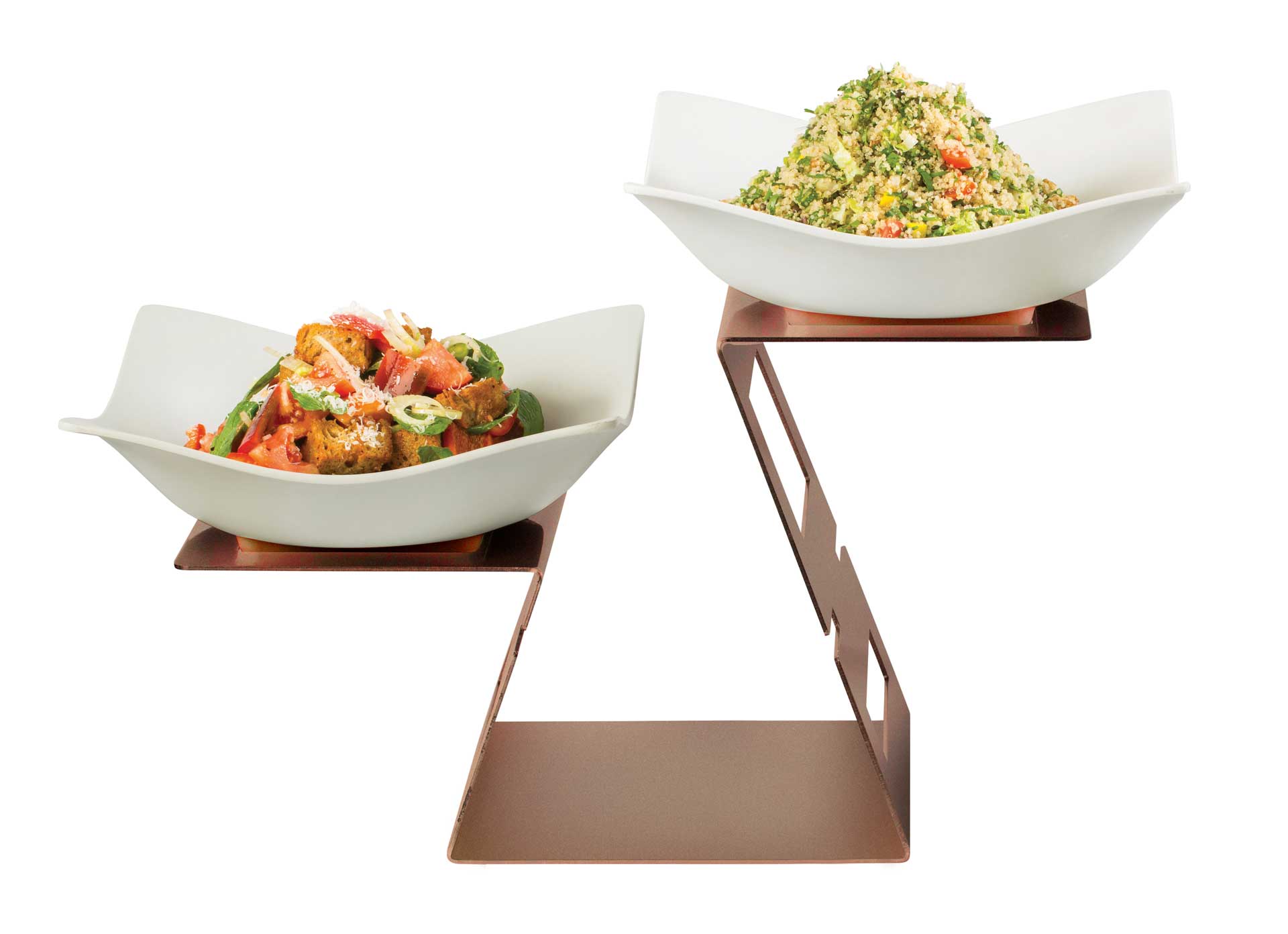 Rosseto Swan Bronze Multi-Level Riser with Two Large Square Melamine Bowl, 25.38 x 12.25 x 15.38 inch