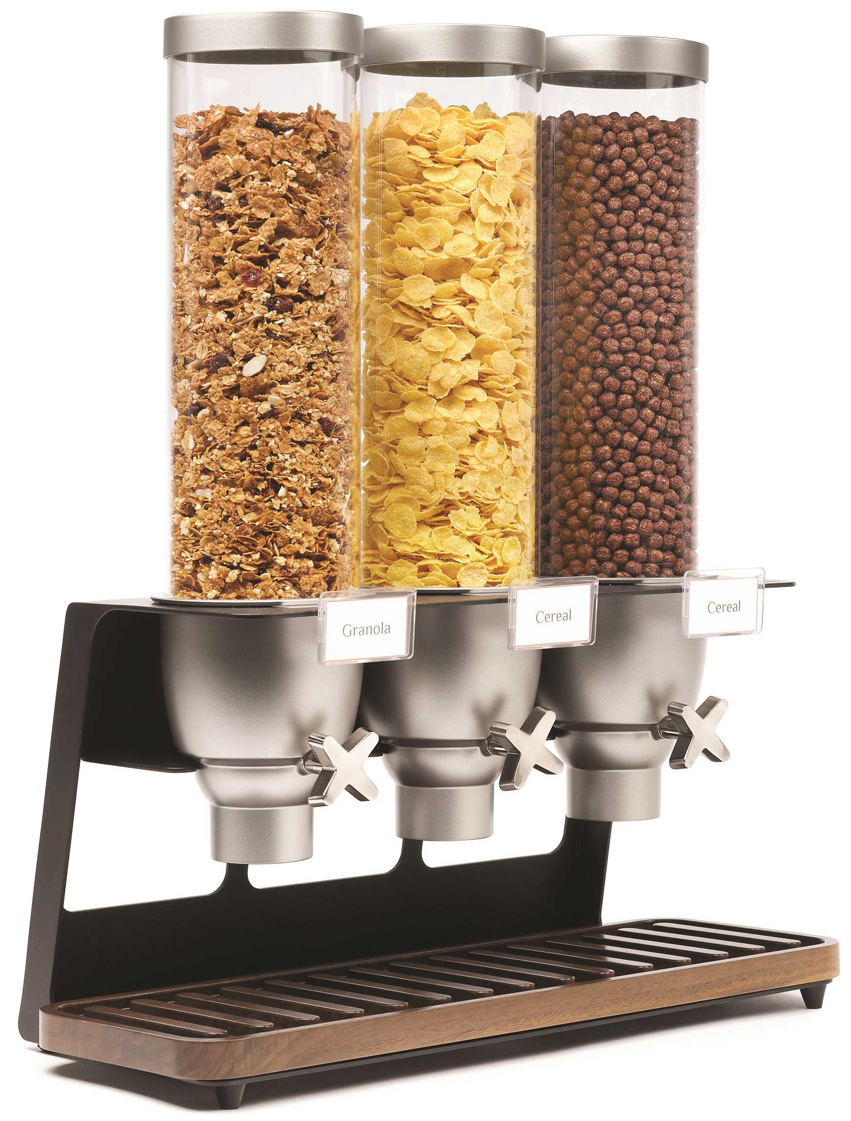 Rosseto EZ Serv 3 Container Tabletop Dispenser with Walnut Tray, 21.13 x 10 x 26.25 inch