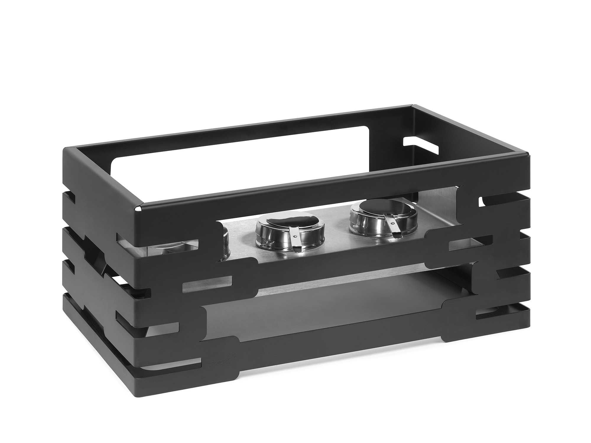 Rosseto Multi-Chef Black Matte Warmer with 3 Fuel Holders and Reversible Burner Stand, 21.5 x 13.5 x 10 inch