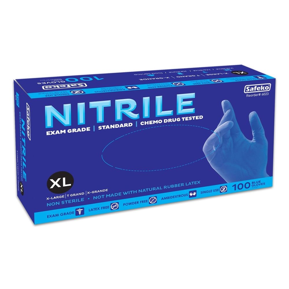 Safeko X-large Blue 4 Mil Powder Free Nitrile Examination Gloves, 100 Count -- 10 Per Case