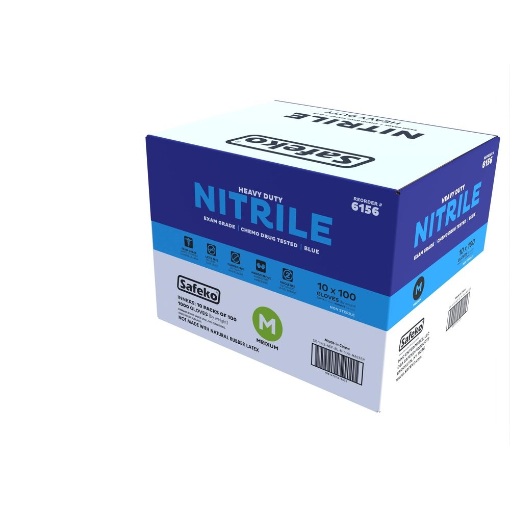 Safeko Medium Blue 5 Mil Powder Free Nitrile Examination Gloves, 100 Count -- 10 Per Case