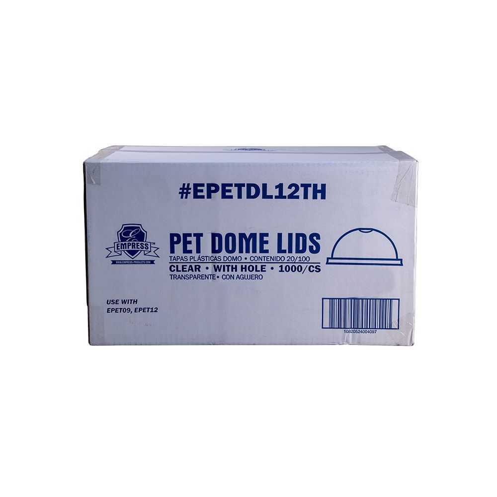 Empress Dome Lid with Hole Fits 9 Ounce Squat and 12 Ounce Tall PET Cups -- 1000 per case