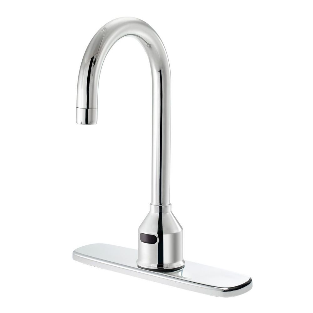 Krowne Royal Series Battery Operated Single Hole Deck Mount Sensor Faucet with 6 inch Gooseneck and 8 inch Deck Plate