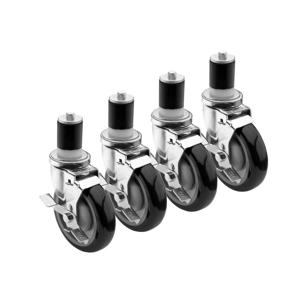 Krowne 6 Inch Overall 1.5 Inch Stem Worktable Caster With Side Brake And 5 Inch Wheel, Set Of 4