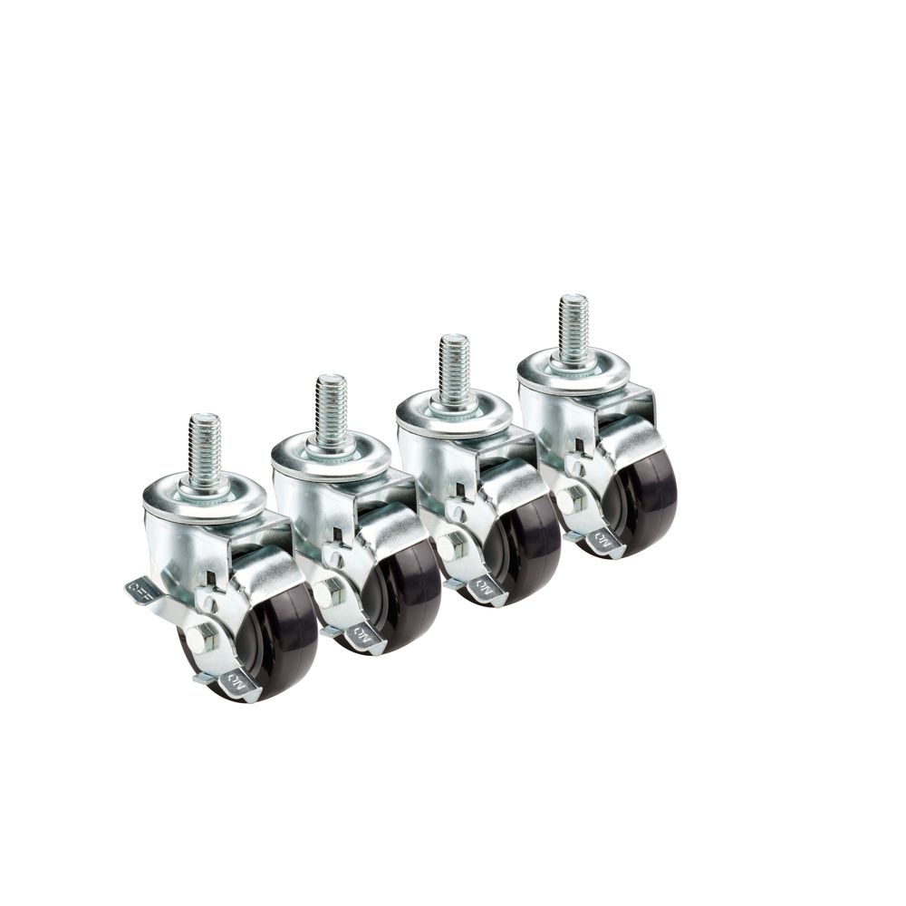 Krowne 4 inch Overall 0.5 inch -13 Threaded Stem Caster with Side Brake and 3 inch Wheel, set of 4
