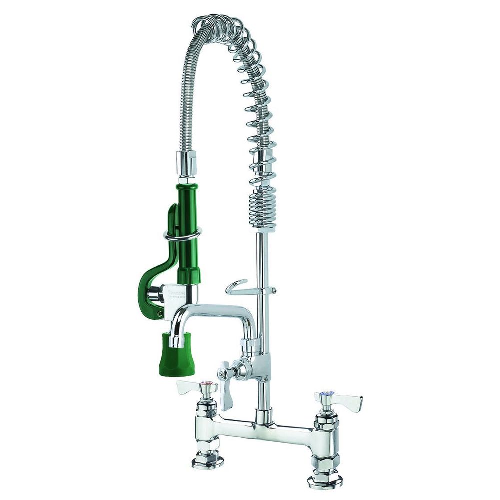 Krowne Royal Series 8 inch Raised Deck Mount Space Saver Pre-Rinse with Add-on Faucet and 6 inch Spout