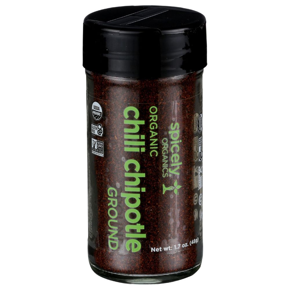 Spicely Organics Ground Chili Chipotle, 1.7 Ounce Glass Jar -- 3 per case