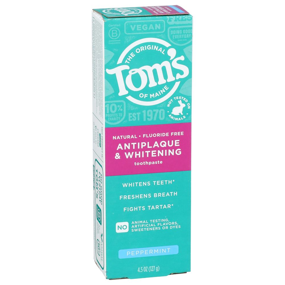 Toms Of Maine Peppermint Antiplaque and Whitening Fluoride Free Toothpaste, 4.5 Ounce -- 6 per case