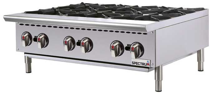 Winco Stainless Steel Spectrum 6 Burner Natural / Lp Gas Hot Plate, 36 Inch