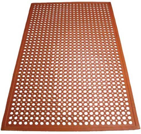 Winco Red Beveled Edge Rolled Rubber Floor Mat, 3 X 5 Feet X 1/2 Inch