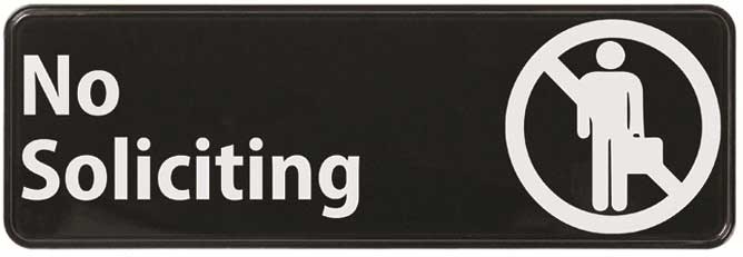 Winco Black No Soliciting Information Sign, 3 x 9 inch -- 144 per case