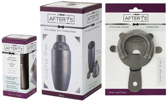 Winco After5 Heavyweight 18/8 Stainless Steel Crafted Steel Finish 3-piece Bar Shaker Set, 16 Ounce -- 48 Per Case