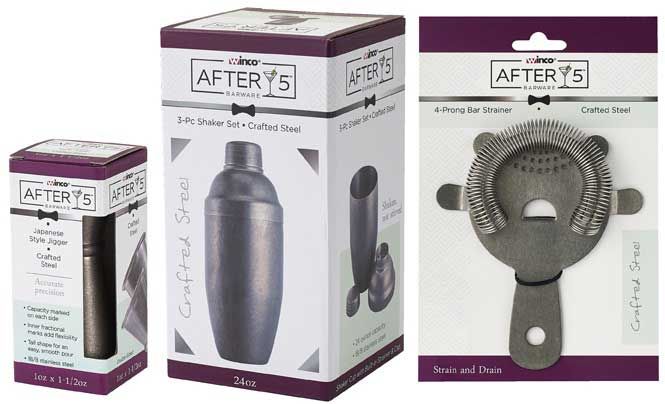 Winco After5 18/8 Stainless Steel Crafted Steel Finish 3 Piece Bar Shaker Set, 24 Ounce -- 48 Per Case