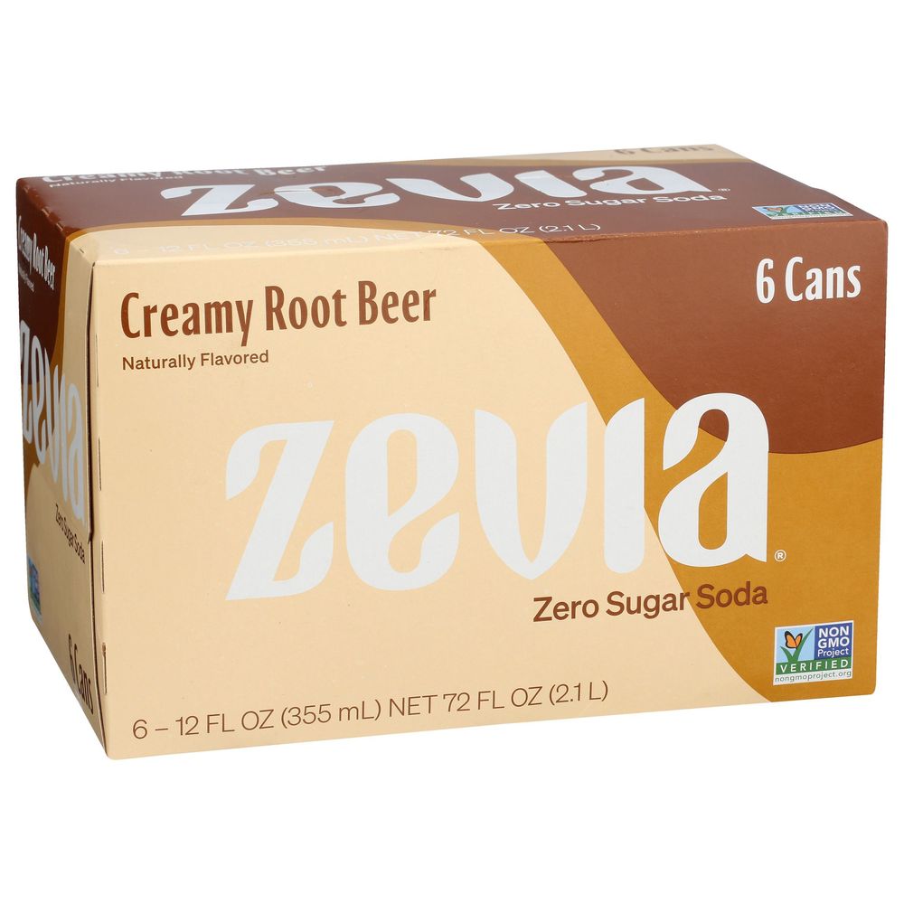 Zevia Zero Sugar Creamy Root Beer Soda, 12 Fluid Ounce -- 24 per case