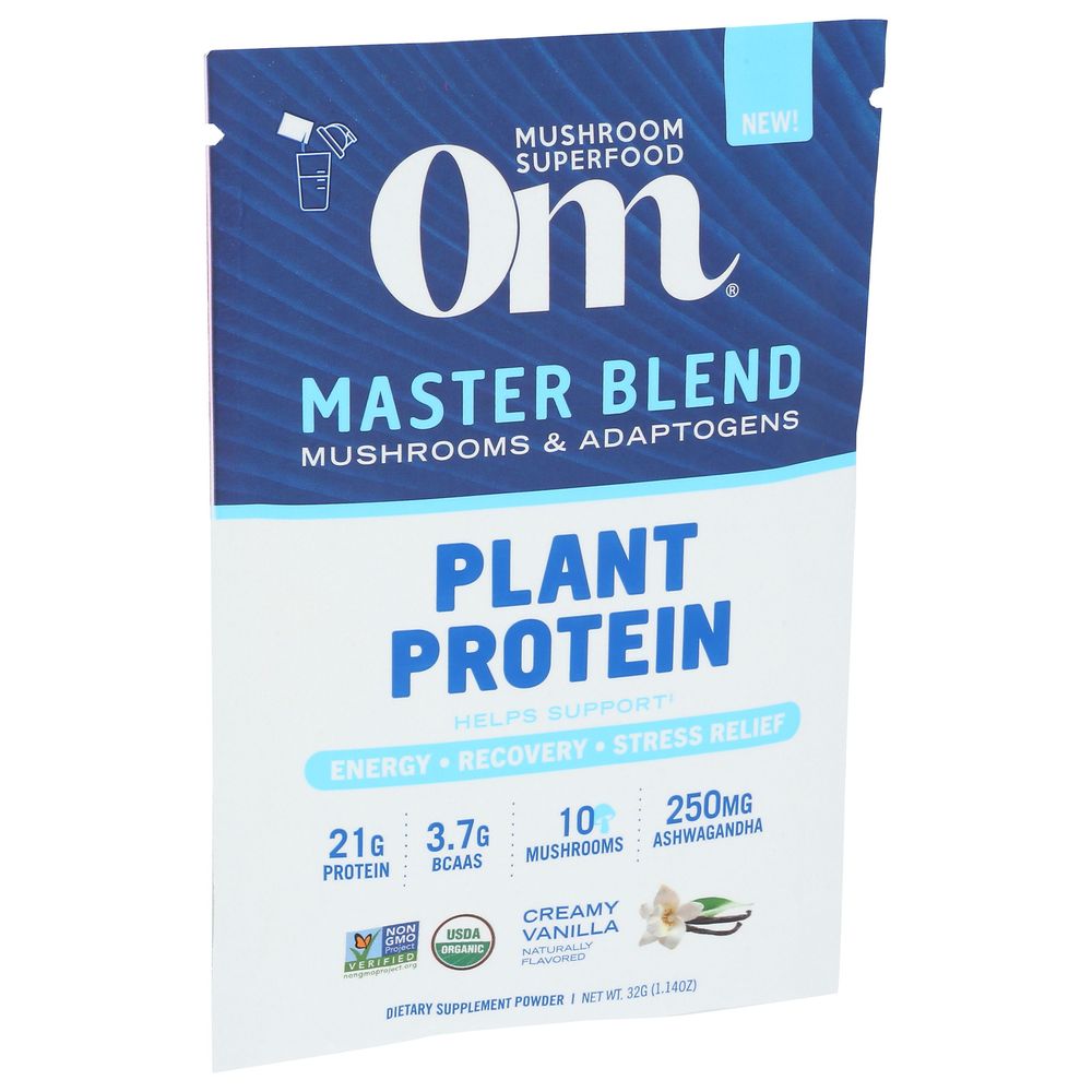 Om Organic Master Blend Creamy Vanilla Plant Based Protein Powder, 1.14 Ounce -- 10 per case