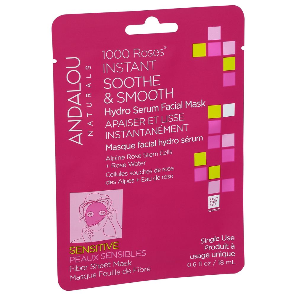 Andalou Naturals 1000 Roses Instant Soothe and Smooth Facial Mask, 0.6 Fluid Ounce -- 6 per case