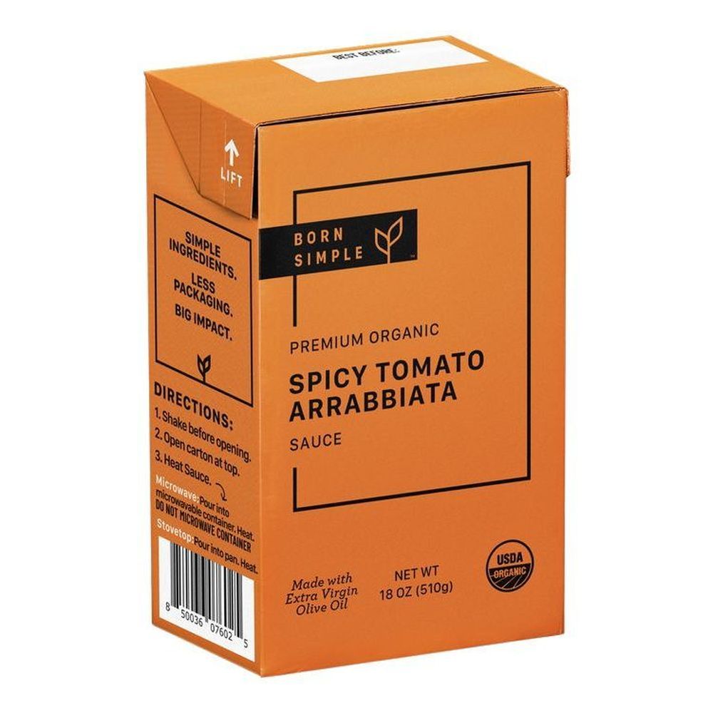 Born Simple Premium Organic Spicy Tomato Arrabbiata Pasta Sauce, 18 Ounce -- 8 Per Case