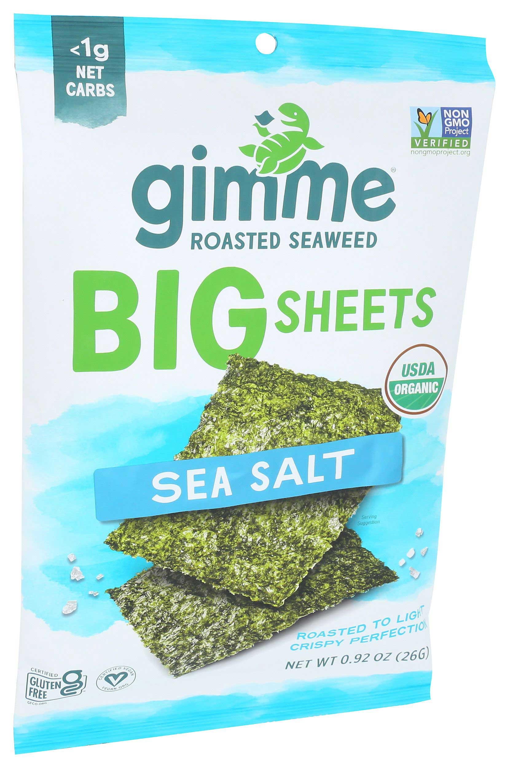 Gimme Organic Big Sheets Sea Salt Roasted Seaweed Snacks, 0.92 Ounce -- 10 per case