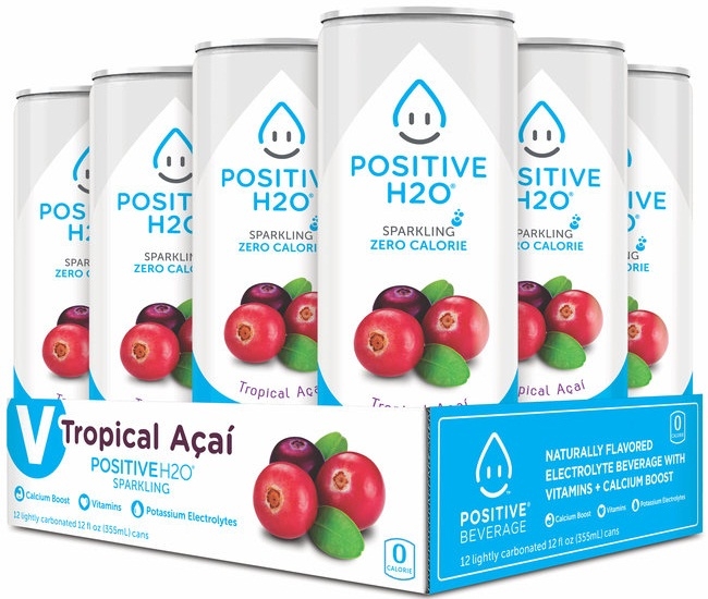 Positive H2O Tropical Acai Electrolyte Sparkling Beverage, 12 Fluid Ounce -- 12 per case