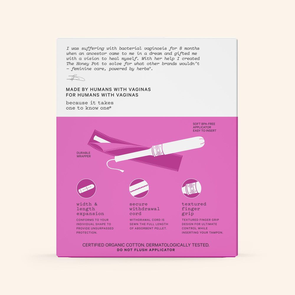 The Honey Pot Organic Regular and Unscented Cotton Tampons, 18 count