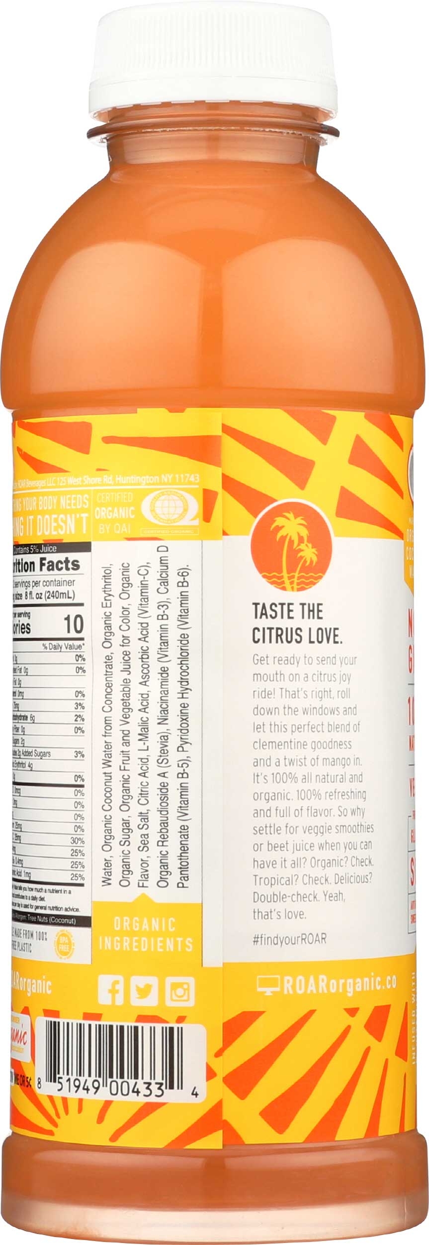 Roar Organic Mango Clementine Electrolyte Infusion Sports Drink, 18 Ounce -- 12 per case