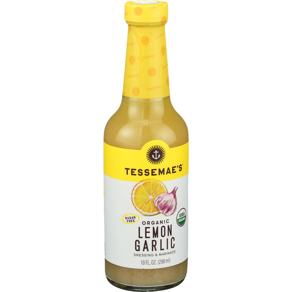 Tessemaes Organic Lemon Garlic Dressing and Marinade, 10 Fluid Ounce -- 6 per case