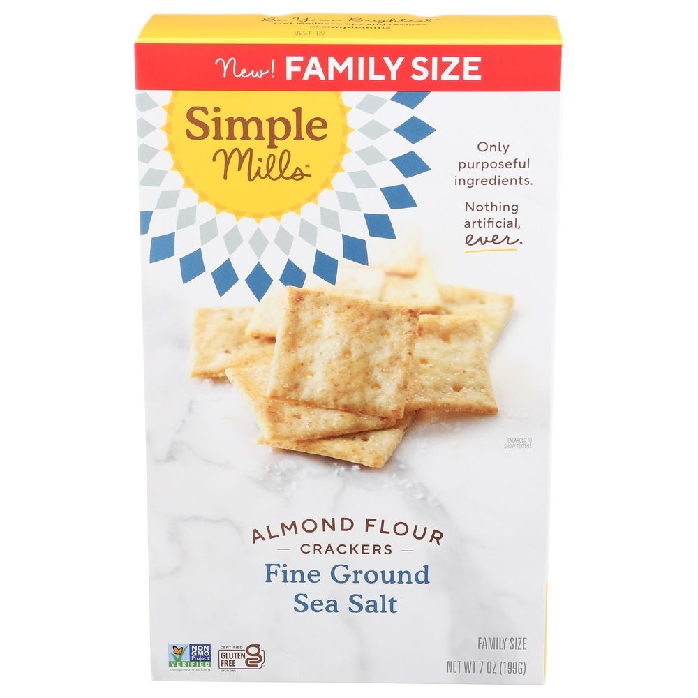 Simple Mills Fine Ground Sea Salt Almond Flour Crackers - Family Size Box, 7 Ounce -- 6 per case